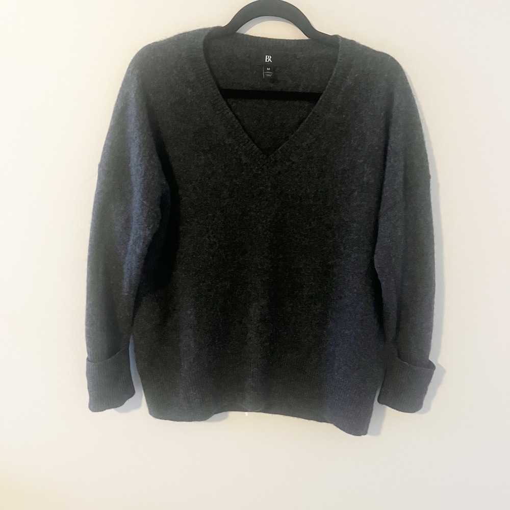 Banana Republic Womens 100% Cashmere V-Neck Sweater Charcoal Gray Medium